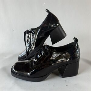 Soda Black Patent Lace Up Oxford Heels Chunky Block Heel Platform Shoes Sz 8